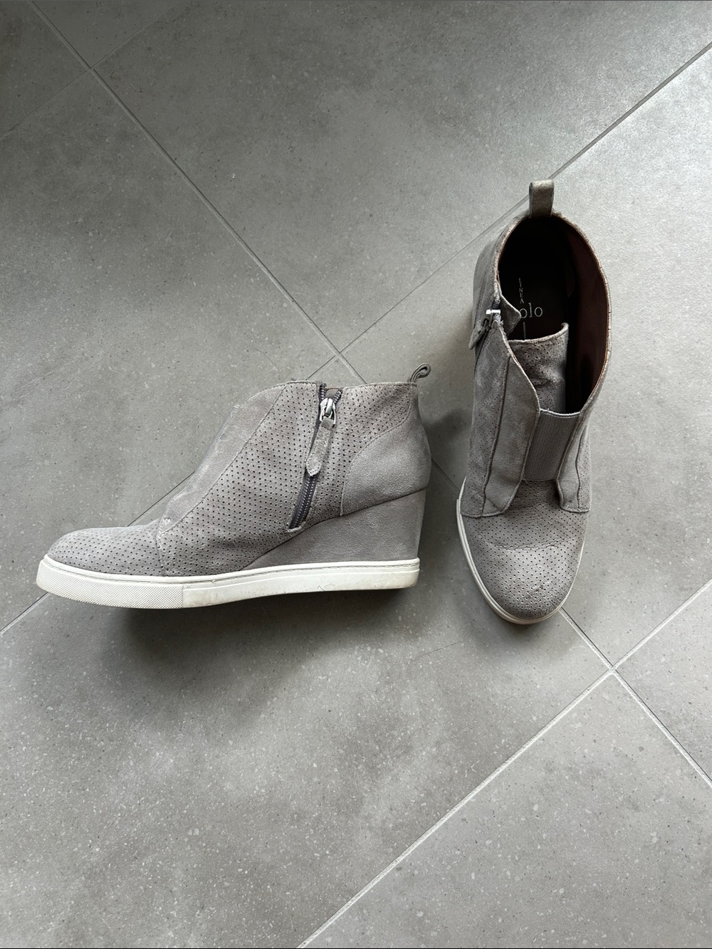 Paolo Light Gray Suede Wedge Ankle Booties